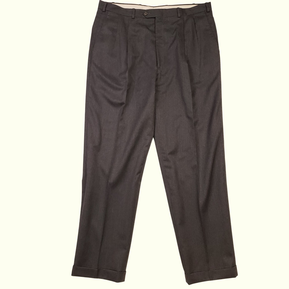 JB Britches Dress Pants Mens 40 Gray Wool Pleated Cuffed Trousers USA Made